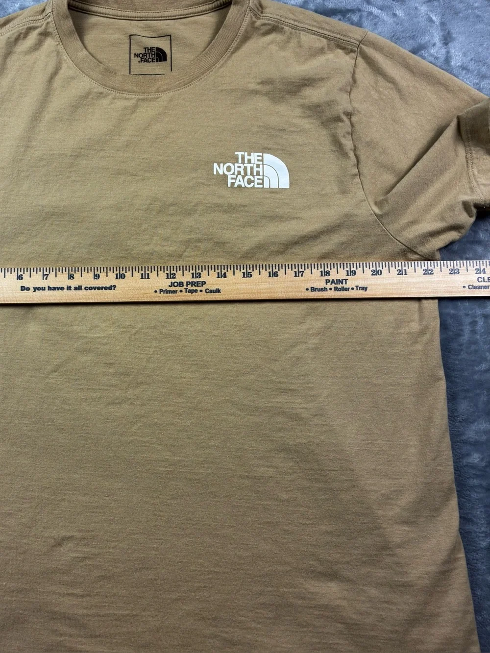 North Face Never Stop Exploring T-Shirt Size Large Tan Double Sided 100% Cotton